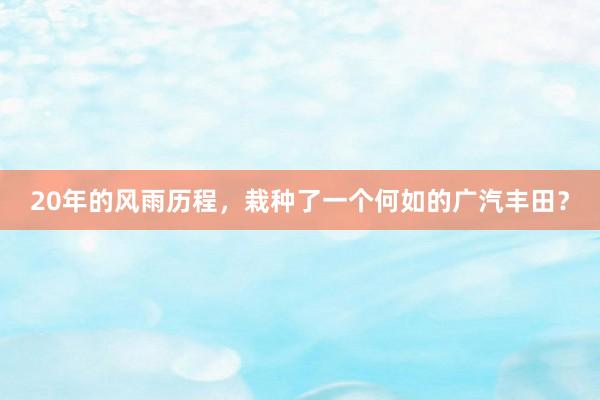 20年的风雨历程，栽种了一个何如的广汽丰田？